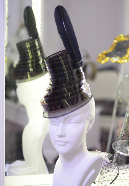 Stephen Jones Millinery Autumn Winter 2017 Adrian Cap in movie film net and turkey quill 11 Adrian