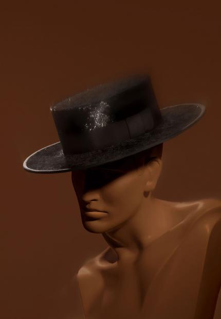 A man's lame panne boater Stephen Jones Autumn Winter 2018 Crowns 14 Cab Calloway