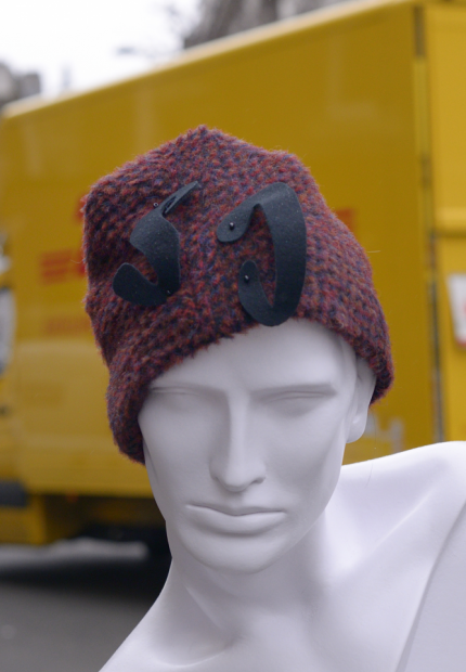 Stephen Jones Millinery Autumn Winter 2017 DKNY logo beanie