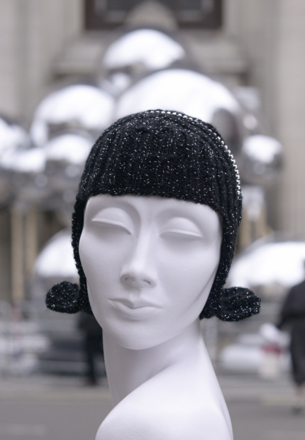 Stephen Jones Millinery Autumn Winter 2017 Krizia rhinestone headband knitted bob