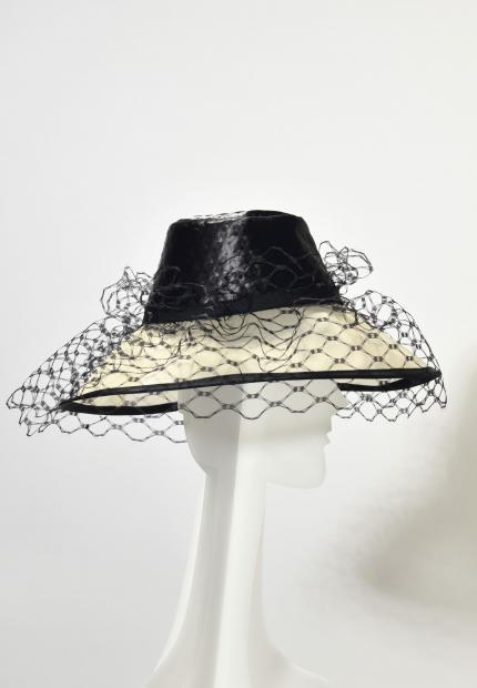 Stephen Jones Millinery Spring Summer 2020 An embossed satin and veiled crin hat