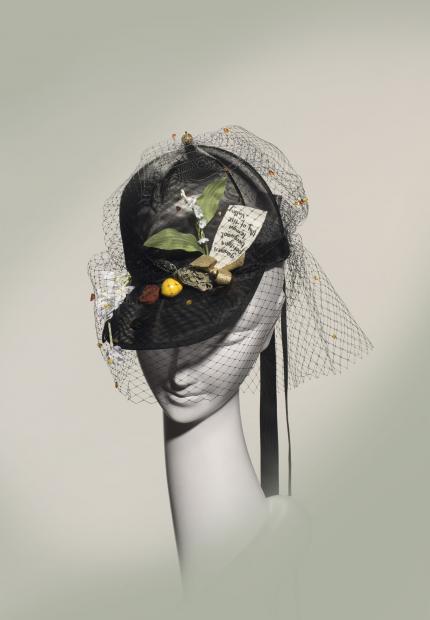 Stephen Jones Millinery Spring Summer 2019 Parfum Signoricci crin baseball cap with flowers, oak moss, amber, civet and tonka beans 