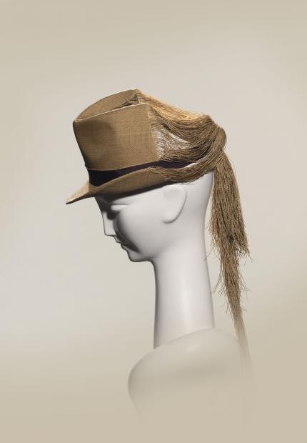 Stephen Jones Millinery Spring Summer 2019 Parfum Instant frayed straw trilby with grosgrain trim