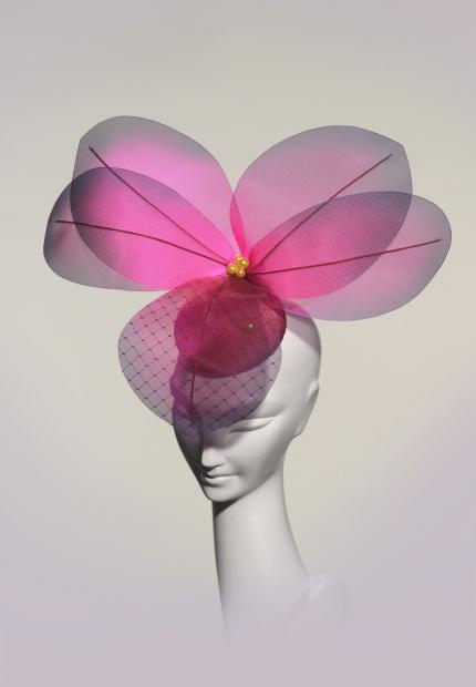 Stephen Jones Millinery Spring Summer 2019 Parfum Bois de Violette giant crin veiling and satin african violet with pearls