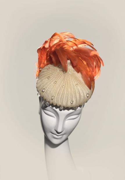 Stephen Jones Millinery Spring Summer 2019 Parfum Poivre pleated straw beret with droplet embroidery and cockade