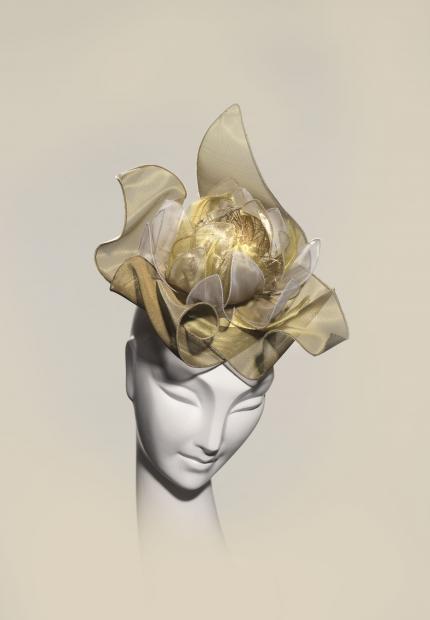 Stephen Jones Millinery Spring Summer 2019 Parfum Sublime metal crin, organza and satin lotus